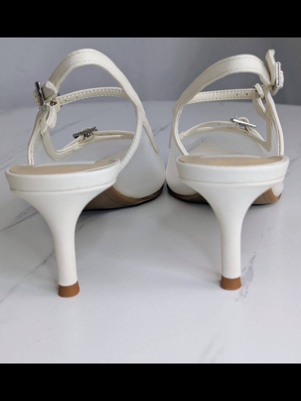 Dolce Vita White Slingback Heels Size 8 Mesh Rhinestone Buckle Pointed Toe NEW - Picture 3 of 6